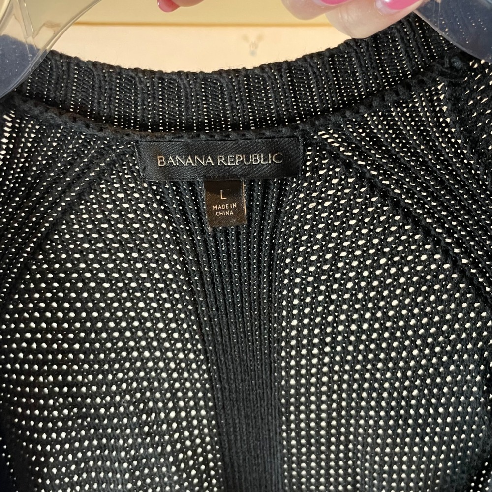 Banana Republic Womens Black Textured Knit Open Front Draped Vest Pockets Large - Picture 6 of 7